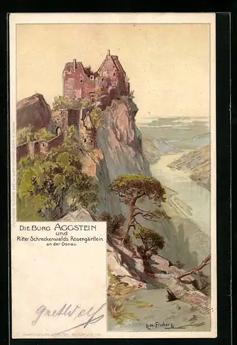 Künstler-AK Ludwig Hans Fischer: Aggstein, Burg und Ritter Schreckenwalds Rosengärtlein