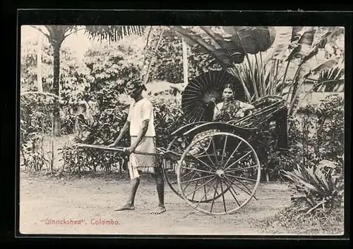 AK Colombo, Rikscha mit weiblichem Fahrgast