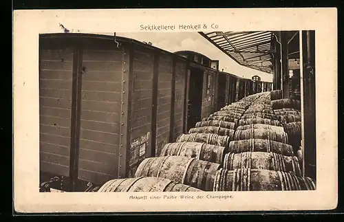 AK Biebrich-Wiesbaden, Sektkellerei Henkell & Co., Ankunft einer Partie Weine der Champagne