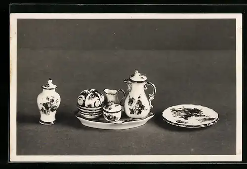 AK Meissen, Kleinstes Porzellanservice der Welt, Einzelstücke, Fa. Georg Grundig