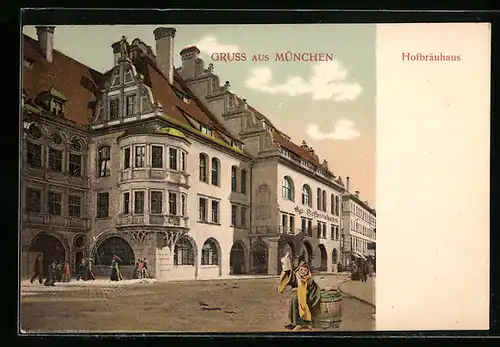 AK München, Münchner Hofbräuhaus mit Strasse und Kindl