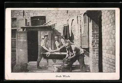AK Soldaten des 1. Weltkrieg, bei der Grossen Wäsche