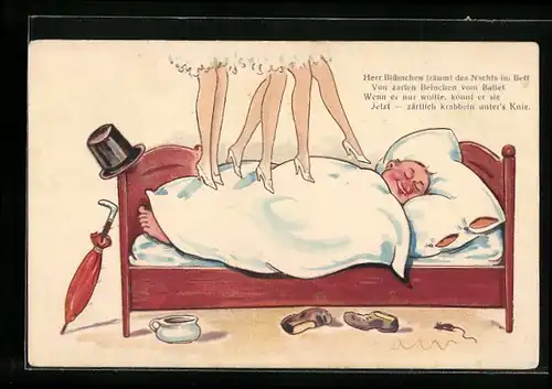 AK Schlafender träumt von Revuegirls mit zarten Beinen