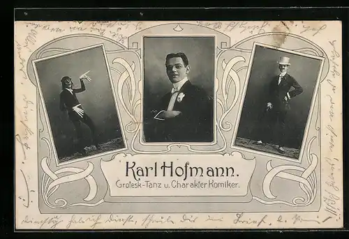 AK Komiker Karl Hofmann, Portrait und Bühnenszenen