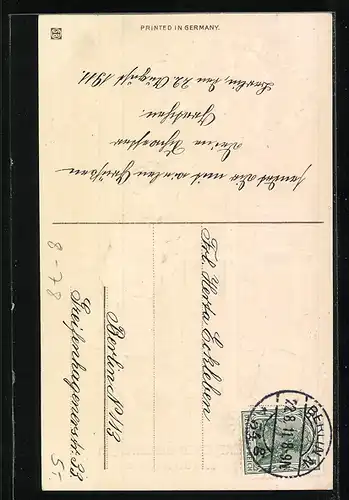 Präge-AK Gärnerin am Rosenbaum, Geburtstagsgruss