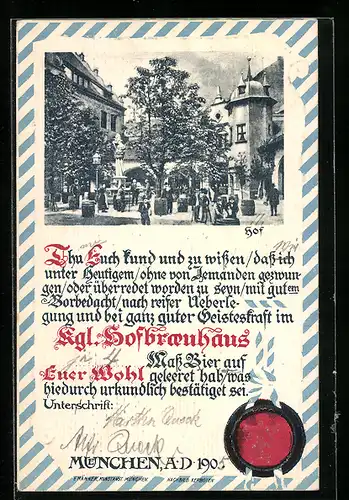 AK München, Münchner Hofbräuhaus, Hof, Siegel