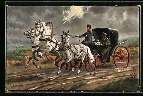 AK Russian Carriage, Russische Soldaten in einem Pferdewagen