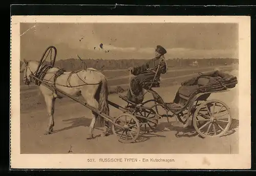 AK Russischer Kutschwagen mit weissem Pferd
