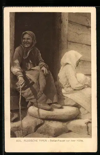 AK Russische Bettler-Frauen vor ihrer Hütte