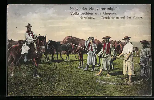 AK Volkstrachten aus Ungarn, Pferdehirten auf der Puszta