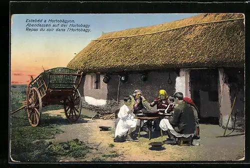 AK Abendessen auf der Hortobágy, ungarische Tracht