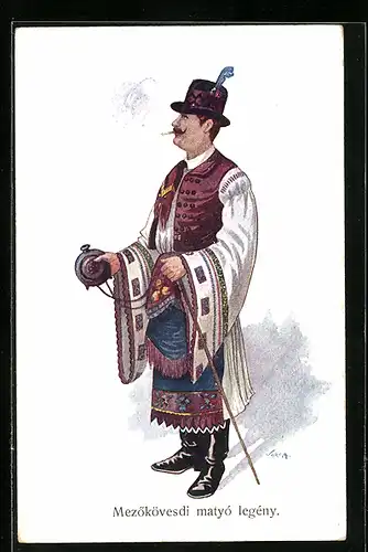 Künstler-AK Mezokövesdi matyó legény, ungarischer Herr in Tracht