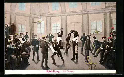 Künstler-AK Heidelberg, Studenten fechten eine Mensur