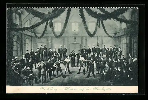 Künstler-AK Heidelberg, Mensur auf der Hirschgasse