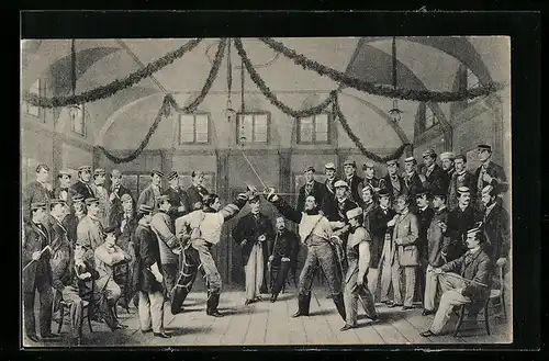 Künstler-AK Heidelberg, Mensur auf der Hirschgasse