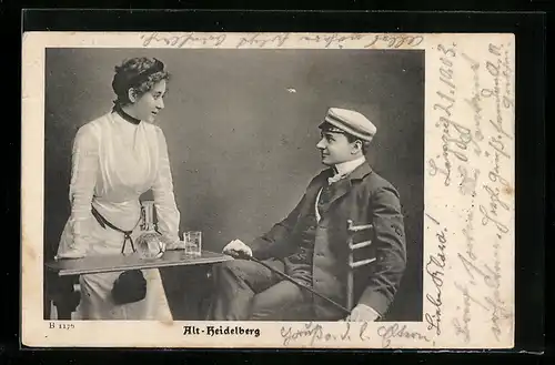 AK Heidelberg, Student mit Stock und junge Dame
