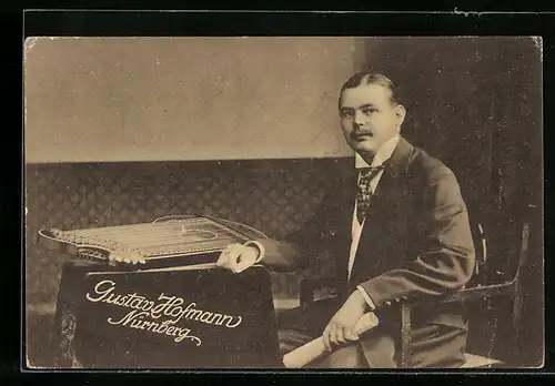 AK Nürnberg, Musiker Gustav Hofmann mit Zither