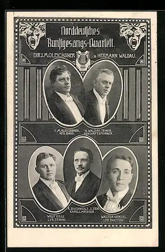 AK Norddeutsches Kunstgesangs-Quartett u. a. W. Genzel & W. Voss, Porträts