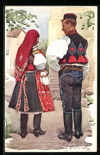 AK Slowakisches Paar in traditioneller Kleidung