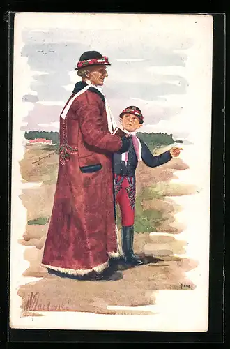 AK Grossmutter und Enkel in tschechischer Tracht