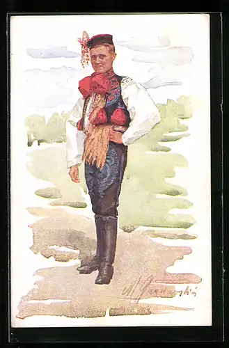 Künstler-AK Mann in slowakischer Tracht