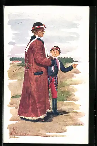 AK Grossmutter und Enkel in tschechischer Tracht