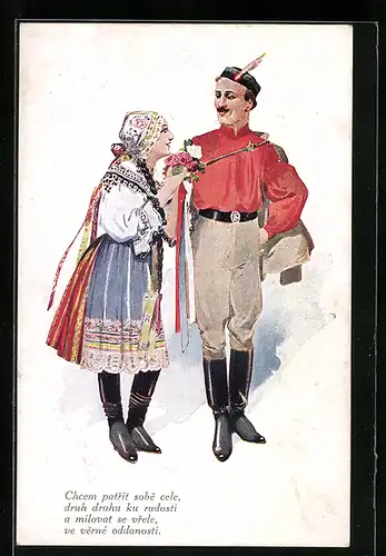 AK Slowakisches Paar in Trachtenkleidung
