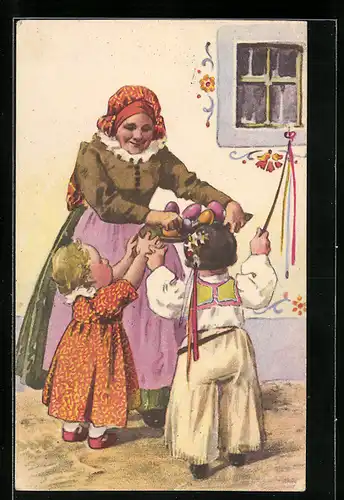 AK Slowakin mit Ostereiern für die Kinder