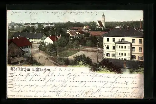 AK München-Thalkirchen, Gesamtansicht mit Kirche im Hintergrund