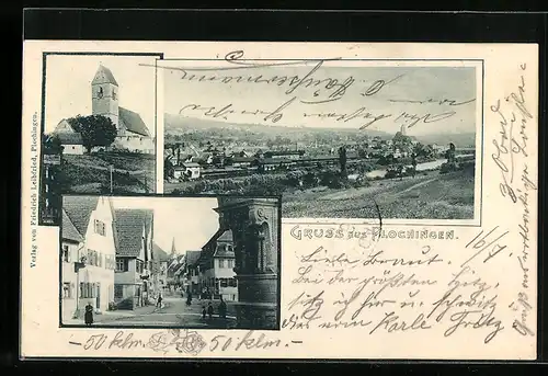 AK Plochingen, Gesamtansicht, Strassenpartie