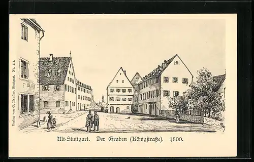 Künstler-AK Stuttgart, Der Graben (Königstrasse) 1800