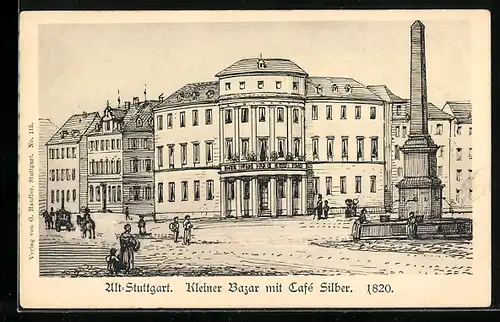 Künstler-AK Stuttgart, Kleiner Bazar mit CafeSilber um 1820