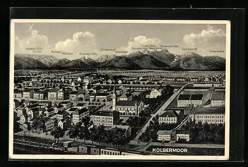 AK Kolbermoor, Ortsansicht aus der Vogelschau mit Bergpanorama