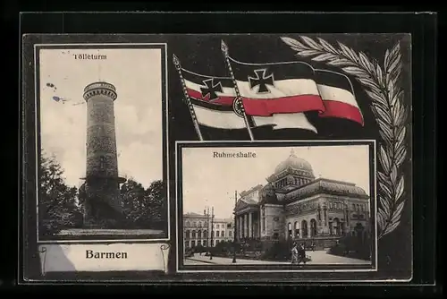 AK Barmen, Tölleturm, Ruhmeshalle, Reichskriegsflagge
