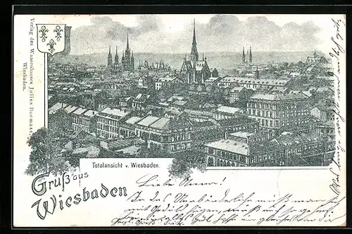 AK Wiesbaden, Teilansicht der Stadt