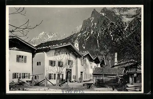 AK Mittenwald, Ortspartie mit Viererspitze