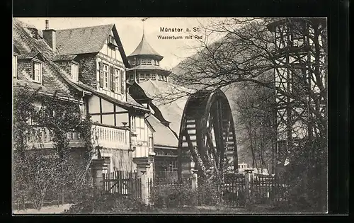 AK Bad Münster am Stein, das alte hölzerne Wasserrad