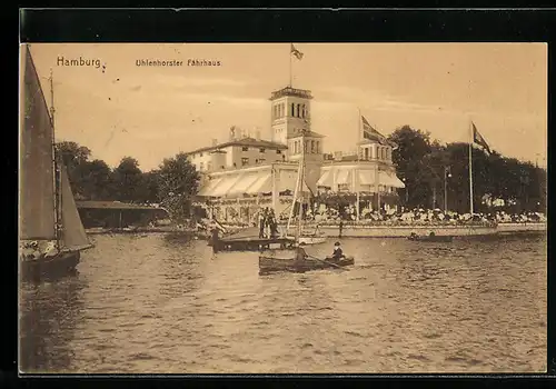 AK Hamburg, Uhlenhorster Fährhaus mit Ruderboot