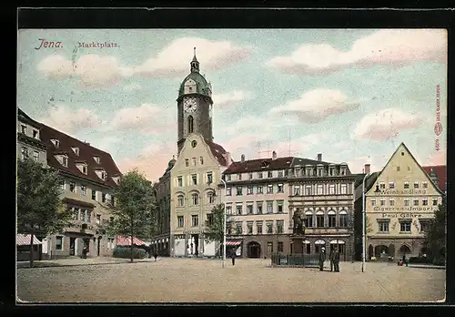 AK Jena, Marktplatz mit Weinhandlung von Paul Göhre