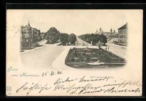 AK Hannover, Herrenhauser Allee mit Passanten