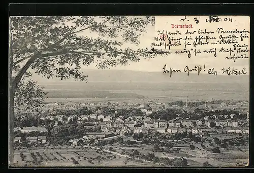 AK Darmstadt, Teilansicht mit Baum