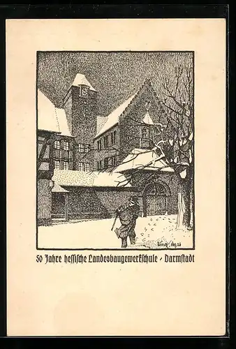 Künstler-AK Darmstadt, 50 Jahre hessische Landesbaugewerkschule