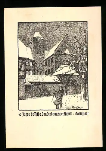 Künstler-AK Darmstadt, 50 Jahre hessische Landesbaugewerkschule