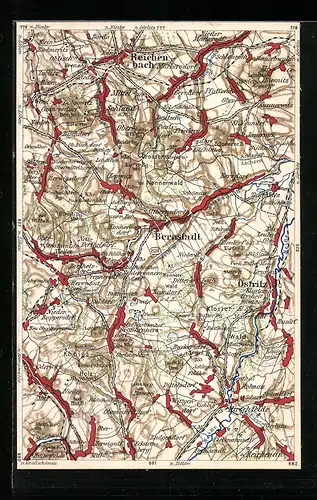 AK Bernstadt, Landkarte der Region um den Ort