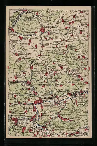 AK Rudolstadt, Landkarte der Region um den Ort