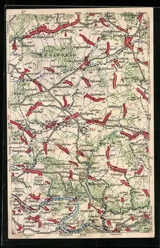 AK Bischofswerda, Landkarte der Region südwestlich der Ortschaft