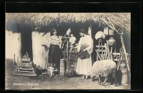 AK Rumänische Bäuerinnen mit Schaf