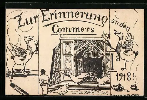 AK Zur Erinnerung an den Commers der I a 1918, studentische Szene