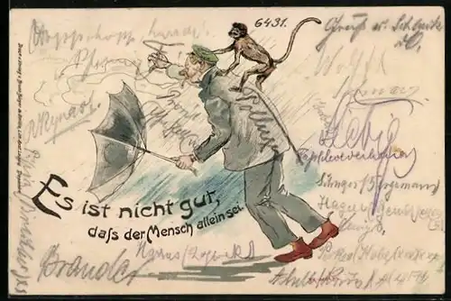 Lithographie Es ist nicht gut, dass der Mensch allein sei, studentische Szene