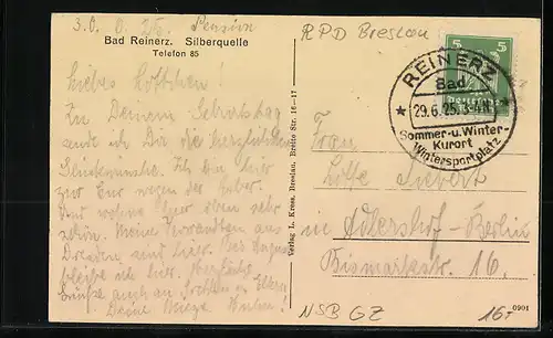 AK Bad Reinerz, Gasthaus Pension Silberquelle